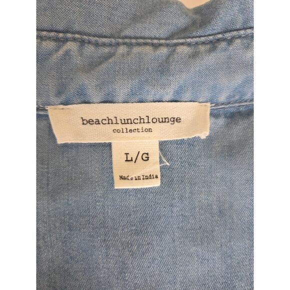 Beach Lunch Lounge Phoebe Chambray Shirt Blue Dress Pockets Large - Picture 4 of 9